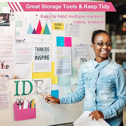 Vista 12 de 2Pcs Magnetic Dry Erase Marker Holder, Strong Magnetic Marker Holder with 6 Colorful Magnet Nails, Magnet Pen Holder Pen for Office Supplies