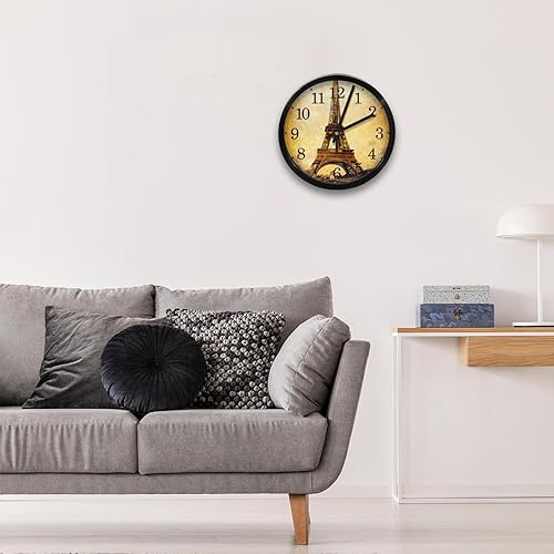 Miniatura 6 de Reloj de pared decorativo, torre Eiffel, reloj de pared con puente retro, funciona con pilas, reloj de pared para sala de estar, cocina, dormitorio