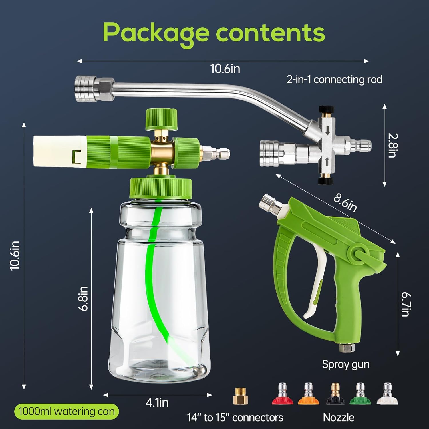 Foam Cannon with Dual Connector Accessory, Pressure Washer Accessories with 1/4 Inch Quick Connector, 5 Pressure Washer Nozzle Tips, Pressure Washer Gun for Car Washing and Cleaning