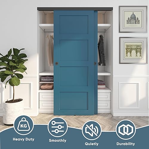 Miniatura 2 de JUBEST Kit de herrajes para puerta corrediza de 1,5 m de alta resistencia con tiradores de dedo, resistente pista de aluminio para sistema de 2