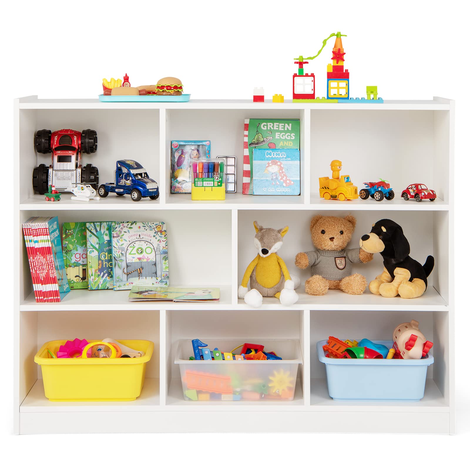 DREAMADE Kinderregal mit 8 Fächern, Bücherregal für Kinder aus Holz, Aufbewahrungsregal Spielzeugschrank Kinderzimmer Möbel, Spielzeugregal für Kinderzimmer Wohnzimmer, 122 x 32 x 93cm (Weiß)