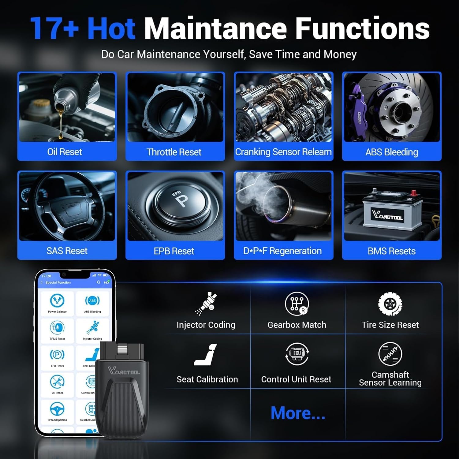 Diagnosegerät Auto Bluetooth VDIAGTOOL D100, Vollsystem Bidirektionales OBD2 Diagnosegerät mit 17+ Reset, Lebenslange Updates Auslesegerät Auto für Android & iOS, FCA & CAN-FD Fahrzeug Kfz OBD Scanner