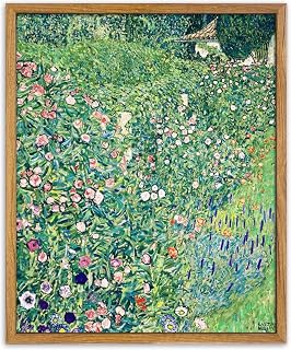 UPWOIGH 16x24 in Large Framed Wall Art, Gustav Klimt Green Botanical Oil Painting Canvas, Vintage Italian Garden Floral Landscape, Retro Moody Wall Decor for Living Room Bedroom, 1 Pack Gift