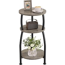 Round Side Table, 3 Tier Slim Round Coffee Table, Small End Table with Storage Shelf, Bedside Table, for Living Room, Bedroom, Small Space, Metal Frame, 30 x 55 cm Gray
