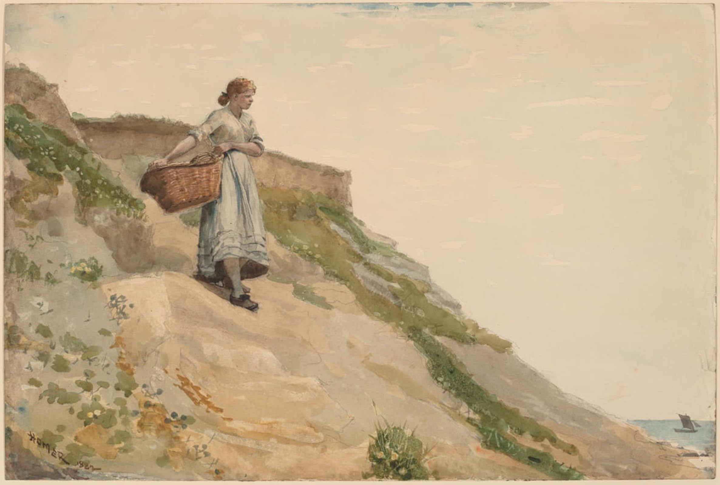 SERENDIPITP Aesthetic Poster Photo Wall Print Retro Picture Girl Carrying a Basket by Winslow Homer Modern Wall Artwork for Home Decor 60x90cm