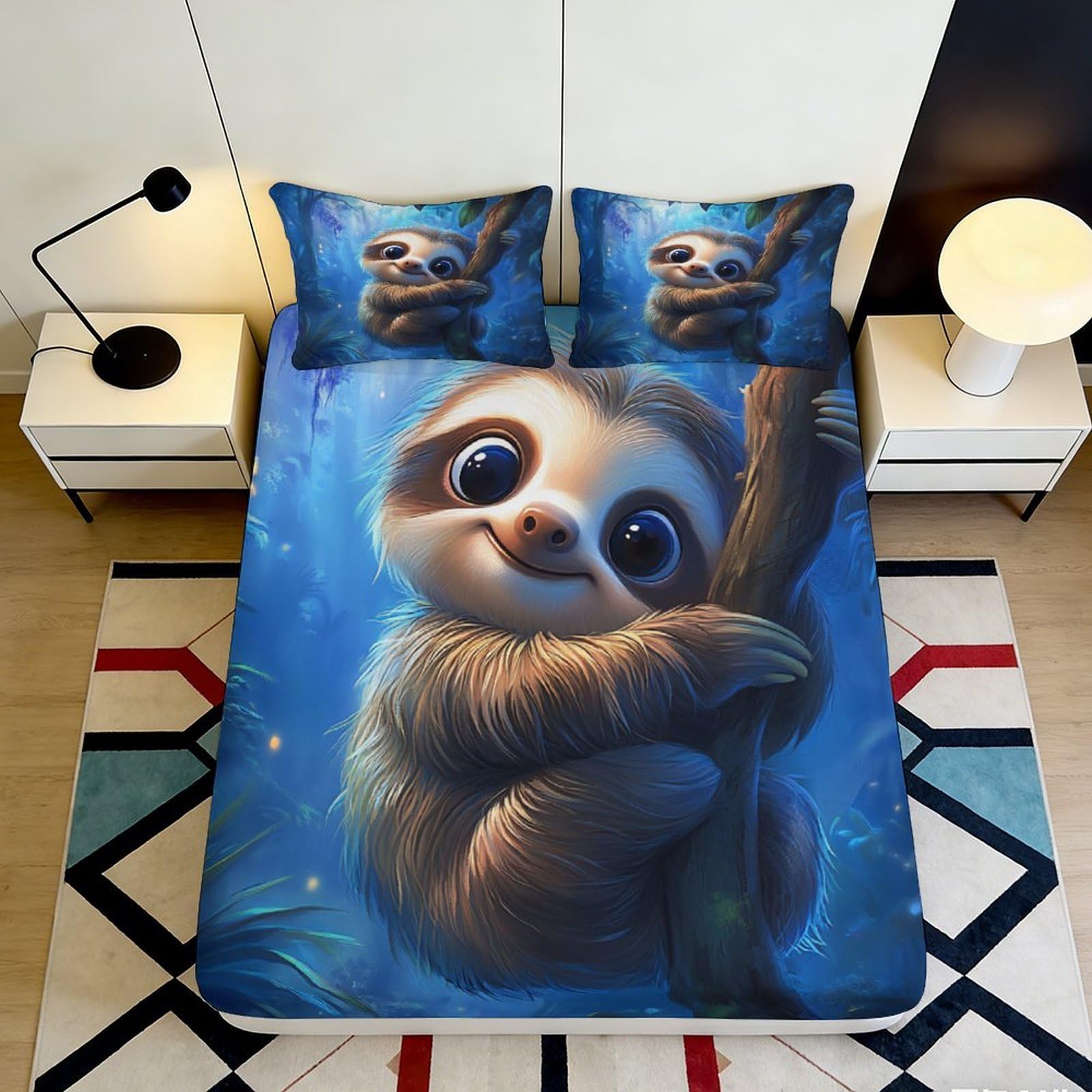 Pnayamiorkfel Style-4 3D Printed Sloth Tree Fitted Sheet Microfiber Anti-Slip Forest Bed Cover For Bedroom Guest Room Easy Care Decor 90X200x25cm