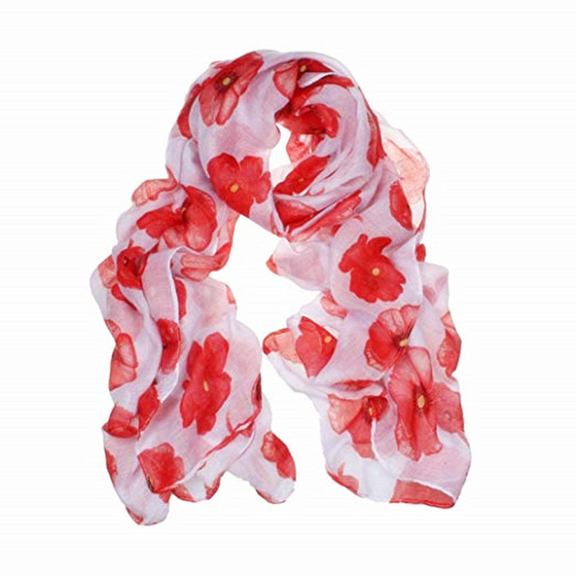 A Liittle Tree Women's White "A Liittle Tree" - Poppy Flower Print Lady Hijab Fashion Stylish Soft Scarf Shawl Wrap Headscarf (White)