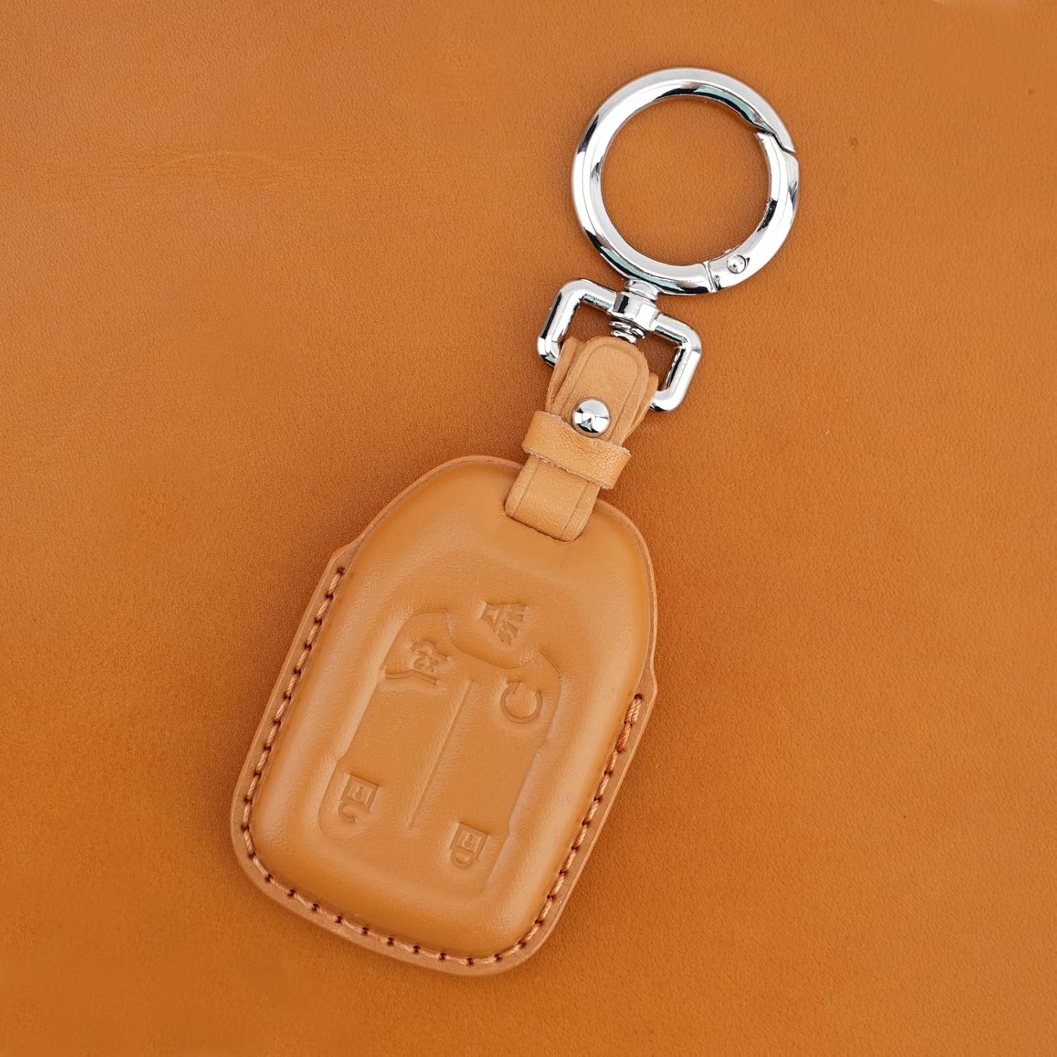 5-Button Genuine Leather Key Fob Cover, Key Shell Compatible with Chevy (2017-2022), GMC Acadia, Terrain, and Silverado GMC Sierra (2019-2021) Smart Remote Key. (Brown)