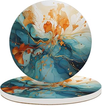 Coasters Gold Fish Marble Round Drinks Absorbent Ceramic Coaster Set Soft Cork Base for Coffee House Warming Gifts 4 in Beverage Cup Mat Non Slip Drink Coasters