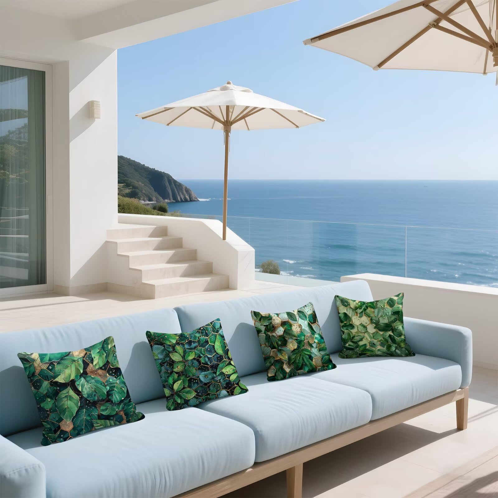 Kissenbezug 60x60cm Outdoor Kissen Grün Outdoor Kissenbezug modern Sofakissen Kissenbezüge Samt Sofa Kopfkissenbezug Zierkissen 4er Set, Dekokissen Couchkissen, für Schlafzimmer Deko Wohnzimmer Q-377