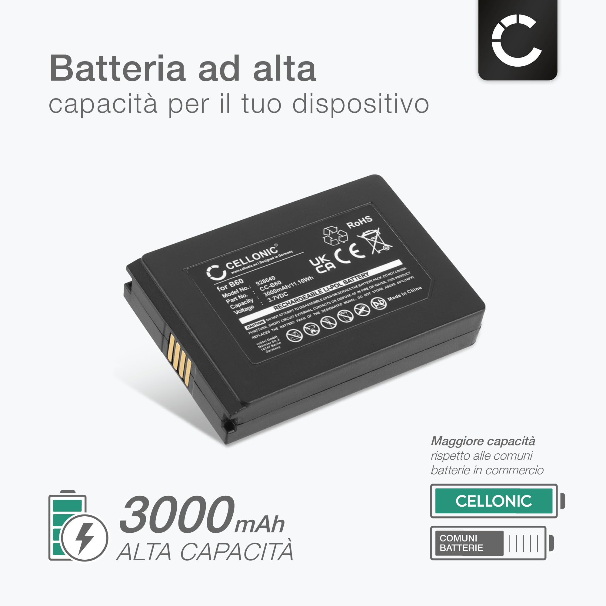 CELLONIC 2x Batteria compatibile con Vectron MobilePro 3, B60 | 2x, (3000mAh-3.7V-Litio Polimeri), Terminale di pagamento / POS Batteria per Vectron MobilePro 3, B60