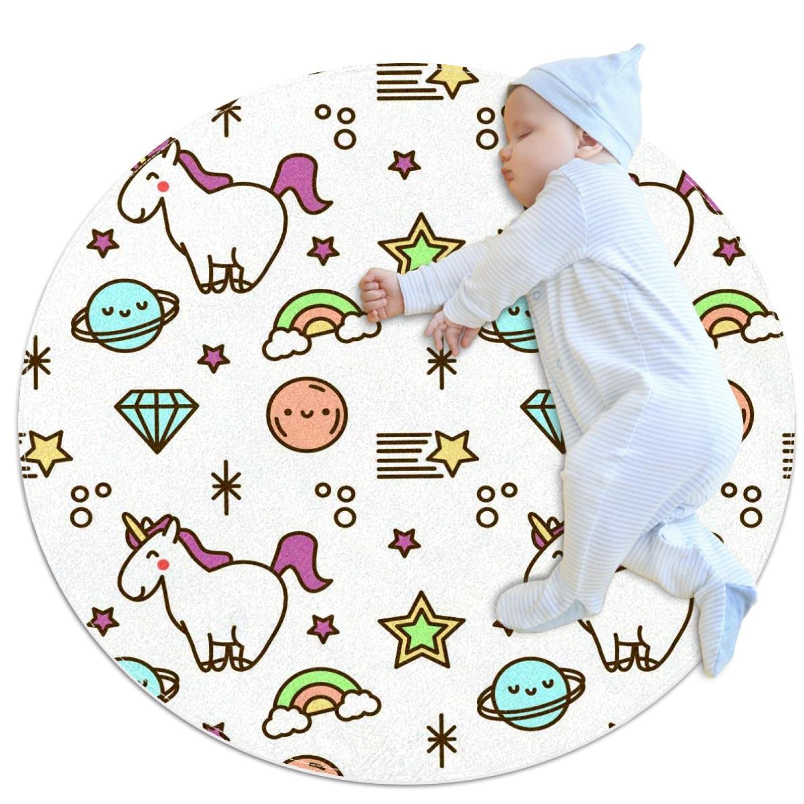 Tapis de jeu enfants rond contre le sol froid avec motif licorne 80x80