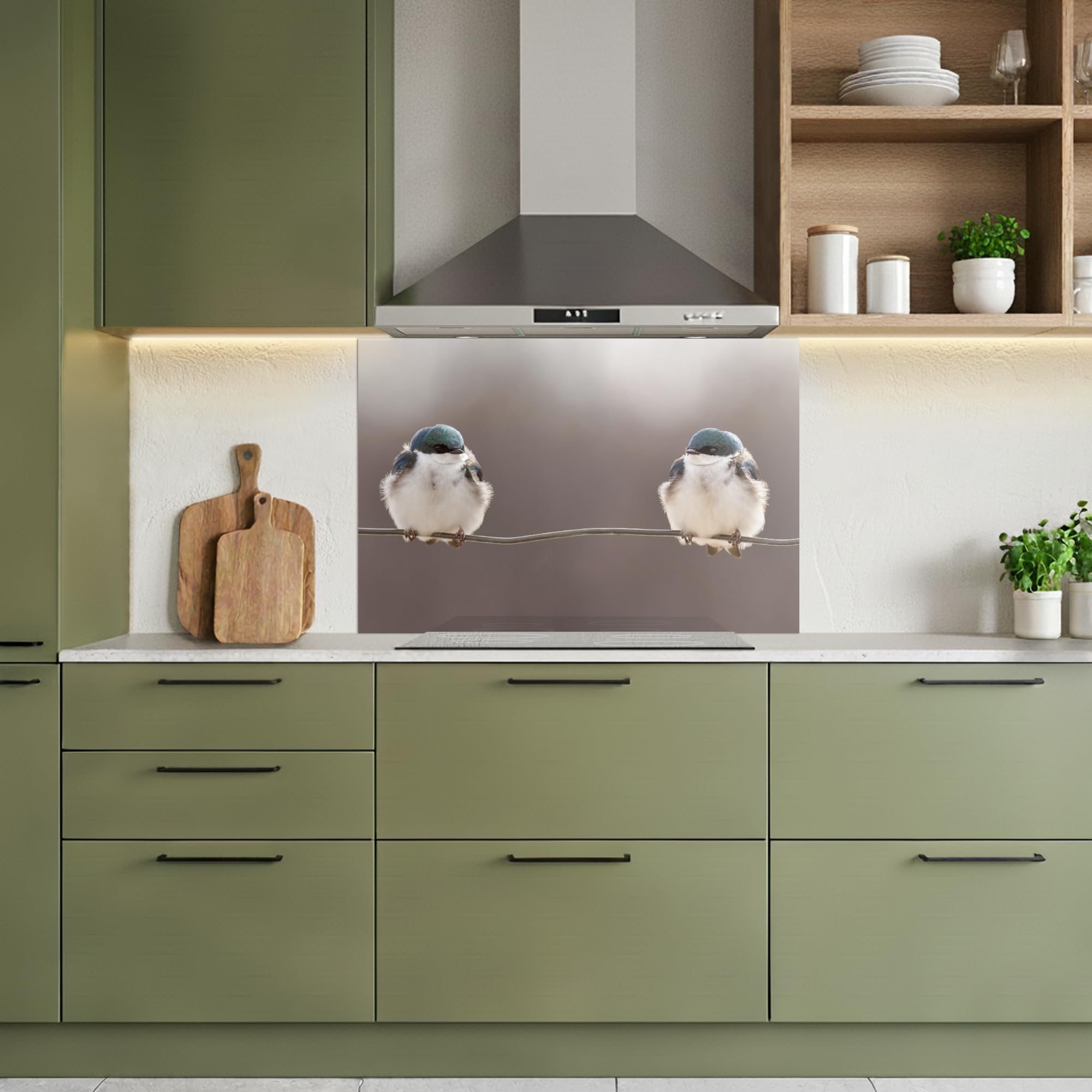 KitchenYeah© Paraschizzi Cucina Adesivo 60x90 cm Pannello Parete per Paraspruzzi Adesivi Muro Uccelli - Animali - Filo - Ritratto