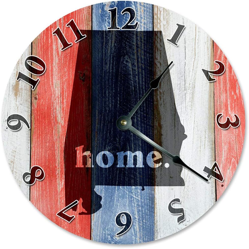 Alabama State Home Clock Clock Large 10.5" Wall Clock Decorative Round Circle Clock Home Decor RED White Blue Wood Printed Wood Image