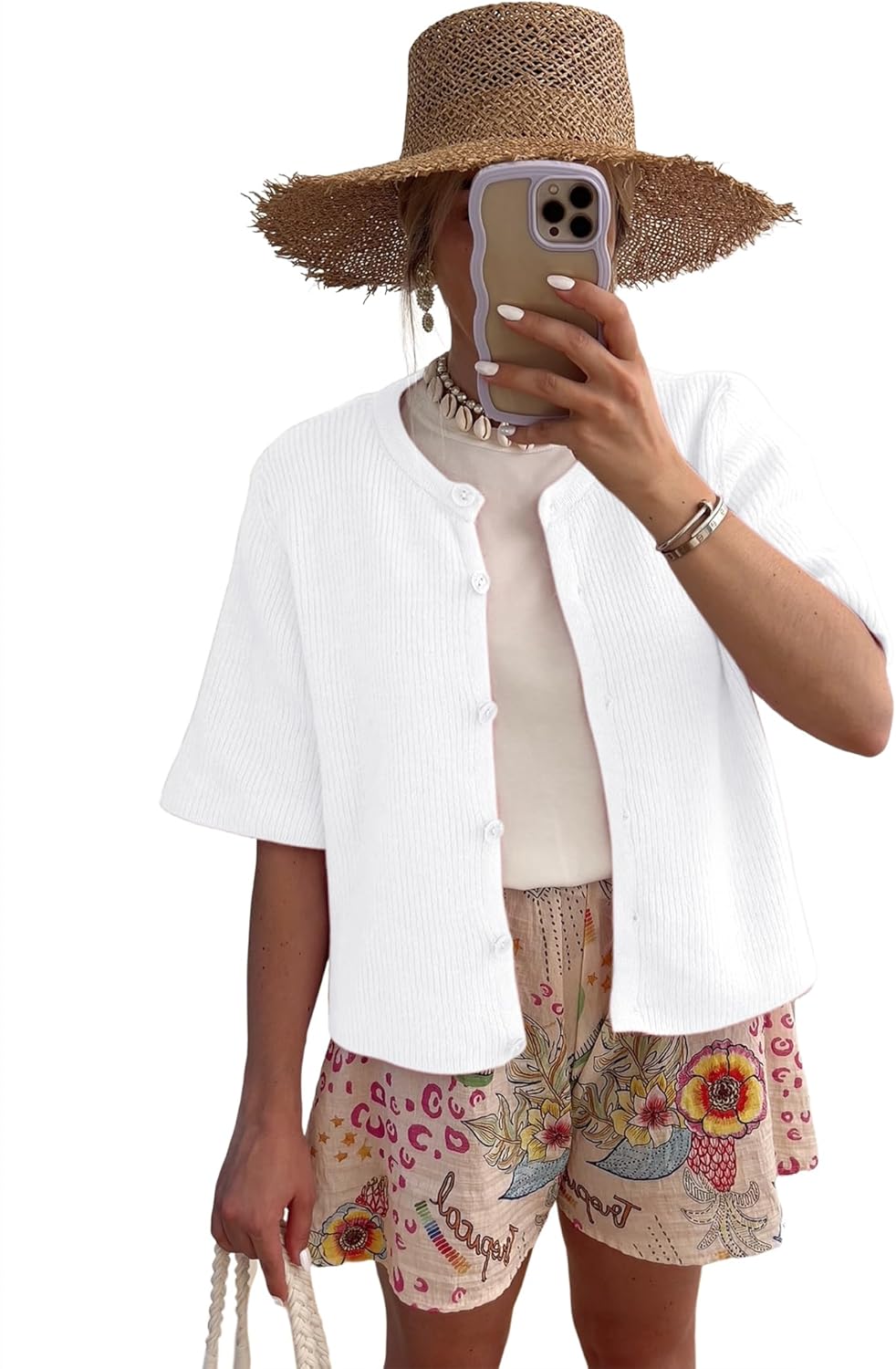 Lomon Womens Spring Summer Short Sleeve Cardigan Sweaters Trendy Crew Neck Button Down Lightweight Knit Outfit Y2k Clothes - Image 2