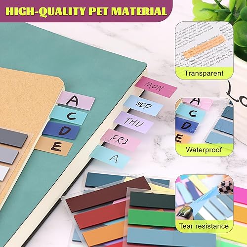 Miniatura 3 de Pestañas adhesivas Morandi - 1600 pestañas para libros, 8 blocs transparentes, anotación, notas, marcadores de página, pestañas de índice,