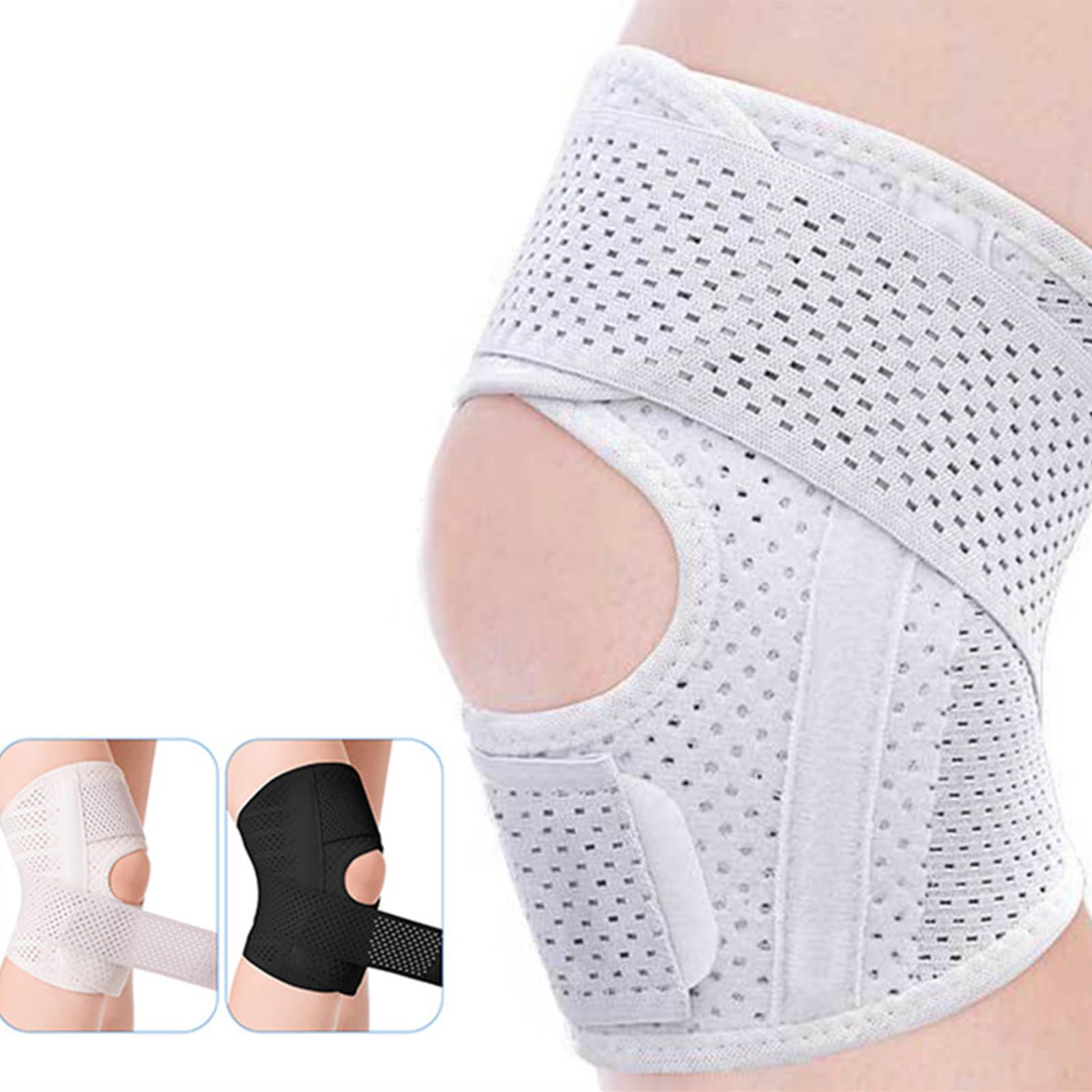 Rodillera ajustable con estabilizadores de resorte, protectores de rótula transpirables para fitness y running