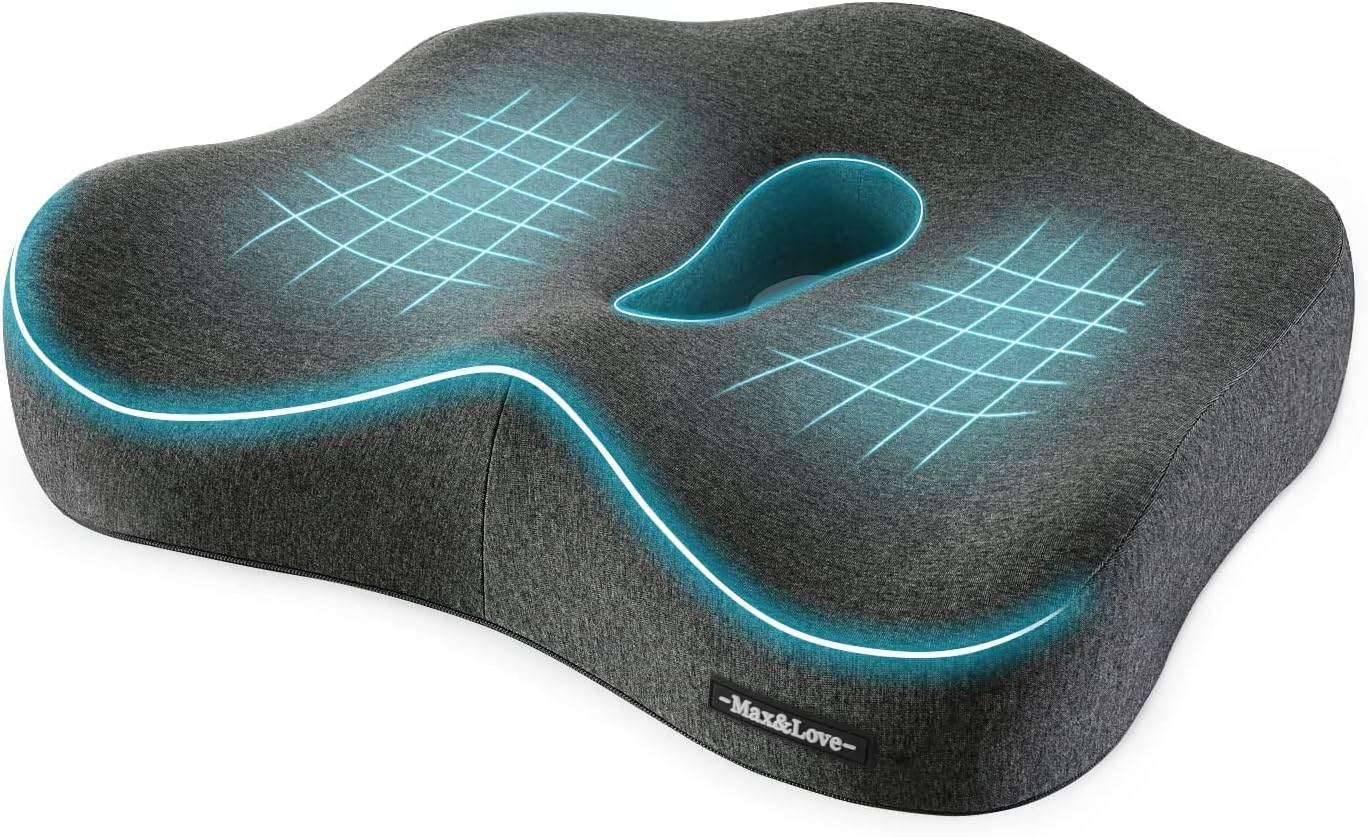 Memory Foam Seat Chair Cushion for Relieves Back Sciatica Pain Tailbone Pain Coccyx Degenerating Disc Orthopedic Osteoarthritis Prostate Cushion Low Back Pain Cushion Hip Shaping (Dark Gray)