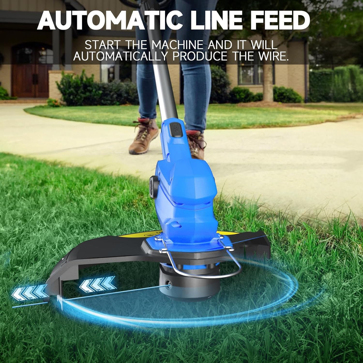 Cortabordes a Batería con 2 Baterías 2.0Ah y Cargador - Desbrozadora Eléctrica Ultraligera 1,9kg, Ancho de Corte 30cm, 9000RPM, 3 Bobinas de Hilo - Ideal para Jardín y Bordes (Hellblau)