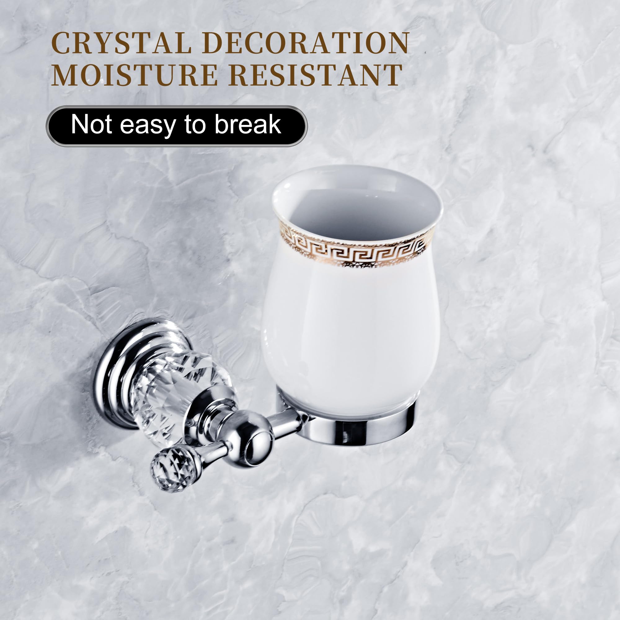 Soporte para cepillo de dientes, organizador de baño doble cromado con detalles de cristal plateado, acero inoxidable duradero, fácil instalación para el hogar u oficina. Accesorios de baño