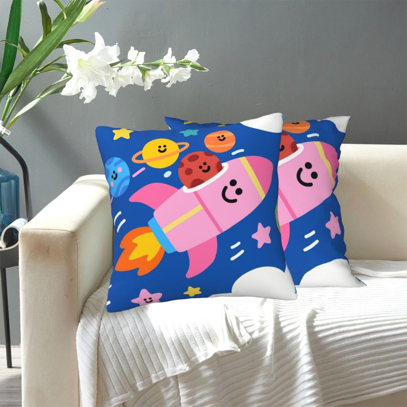 FekiLoot Decorative Throw Pillow Covers Modern Farmhouse Pillowcase Double Sided Cozy Cushion Cover for Sofa Couch Bed 20"X20" Cute Space Doodle