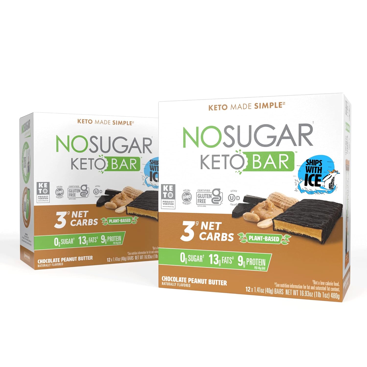 No Sugar Keto Bar Snack, Peanut Butter, 24 x 1.41oz Bars