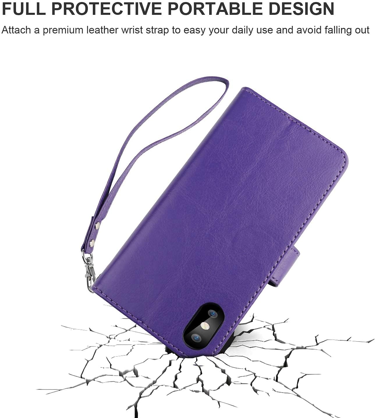 Bocasal for iPhone Xs/X Wallet Case with Card Holder PU Leather Magnetic Detachable Kickstand Shockproof Wrist Strap Removable Flip Cover for iPhone Xs for iPhone X 5.8 inch (Purple)