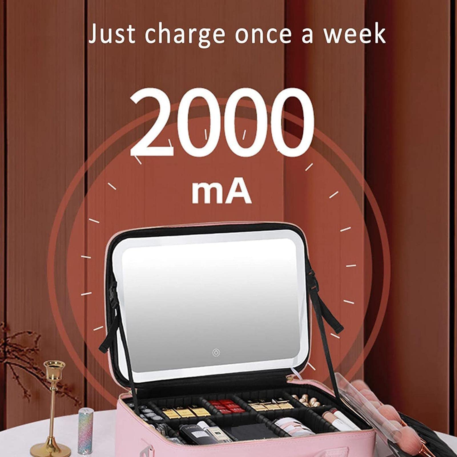 Make-up-Organizer mit Spiegel, große Kapazität, Make-up-Tasche für Reisen, PU-Leder, Kosmetikkoffer für Frauen, Kosmetik, Make-up-Pinsel, Toilettenartikel und Zubehör