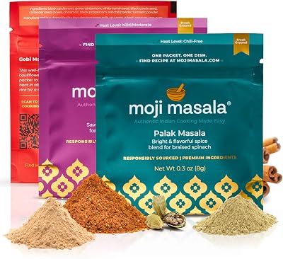 moji masala Indian Spice Kits – Palak Masala, Gobi Masala, Aloo Rasedar Spice Blend – Mixes for…