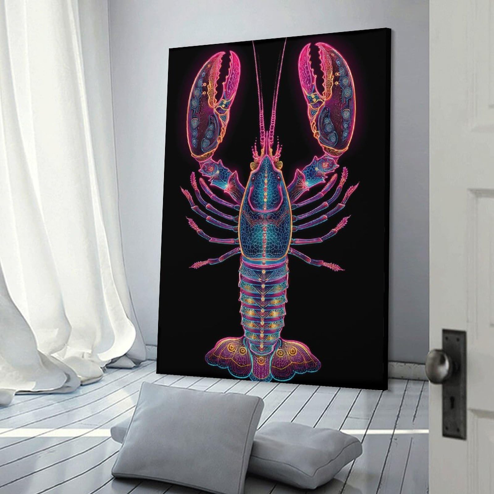 Junmoney Neon Lobster Art Hanging Wall Art, 24x36inch(60x90cm), for Bedroom Decor, Cosy Corners Or Studios, An Easy Wall Refresh for Bedrooms
