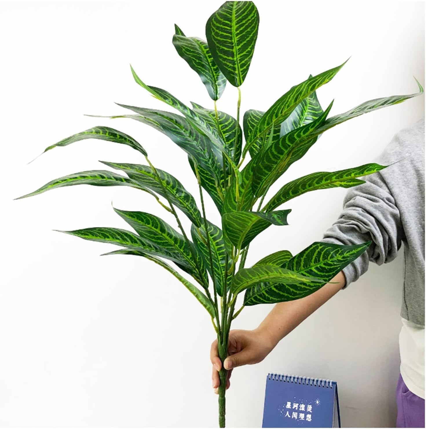 Dekorly Artificial Plant Leaves Tropical Monstera Large Artificial Plants Fake Zebra Leaf Plastic Palm Tree Branch for Home Garden Decor | 26 Leaves (Green-D, Height : 76CM)