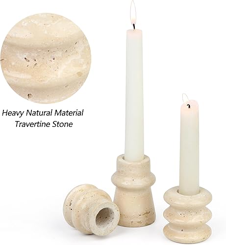 Miniatura 3 de Vixdonos Natural Stone Candle Holder Set of 3 Taper Candle Candlestick Mantle Candle Stand for Home Decor,Wedding,Party and Table Centerpieces(White)