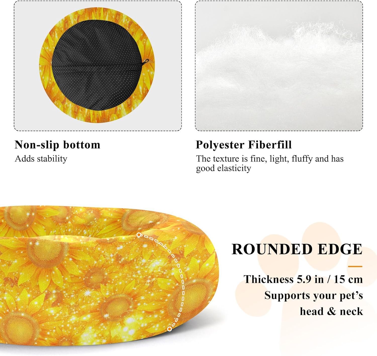 Pet Dog Beds Anxiety Relief Fluffy Cat Pillow Bed for Small Size Pets Supplies M Beautiful Sunflowers