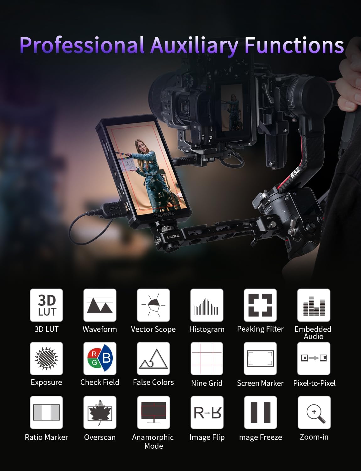FEELWORLD PS6 OLED Touch Screen Camera Monitor 5.5 Inch Vertical/Horizontal 4K HDMI Video DSLR Monitor with 500nit F550 Battery for TikTok Instagram Vertical Shoots