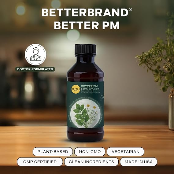 Betterbrand BetterPM Nighttime Wellness Syrup Natural Sleep, Calm & Immune Support with Elderberry, Magnesium Glycinate, Valerian, Tart Cherry, L-Theanine & Chamomile