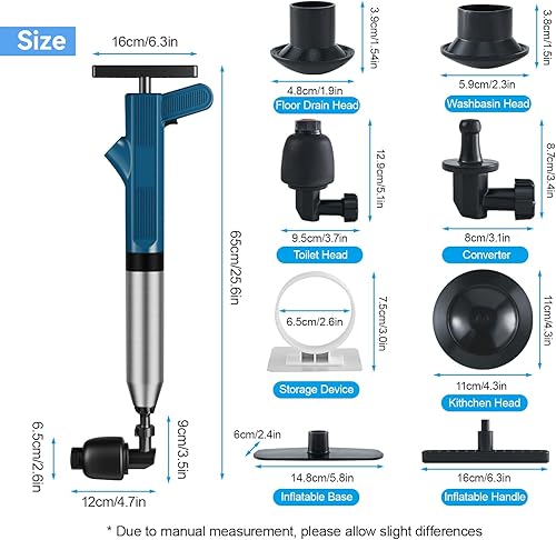 Miniatura 2 de Émbolo de drenaje de aire de acero inoxidable para inodoros obstruidos, émbolo de inodoro resistente de alta presión, para baño, drenaje de piso,