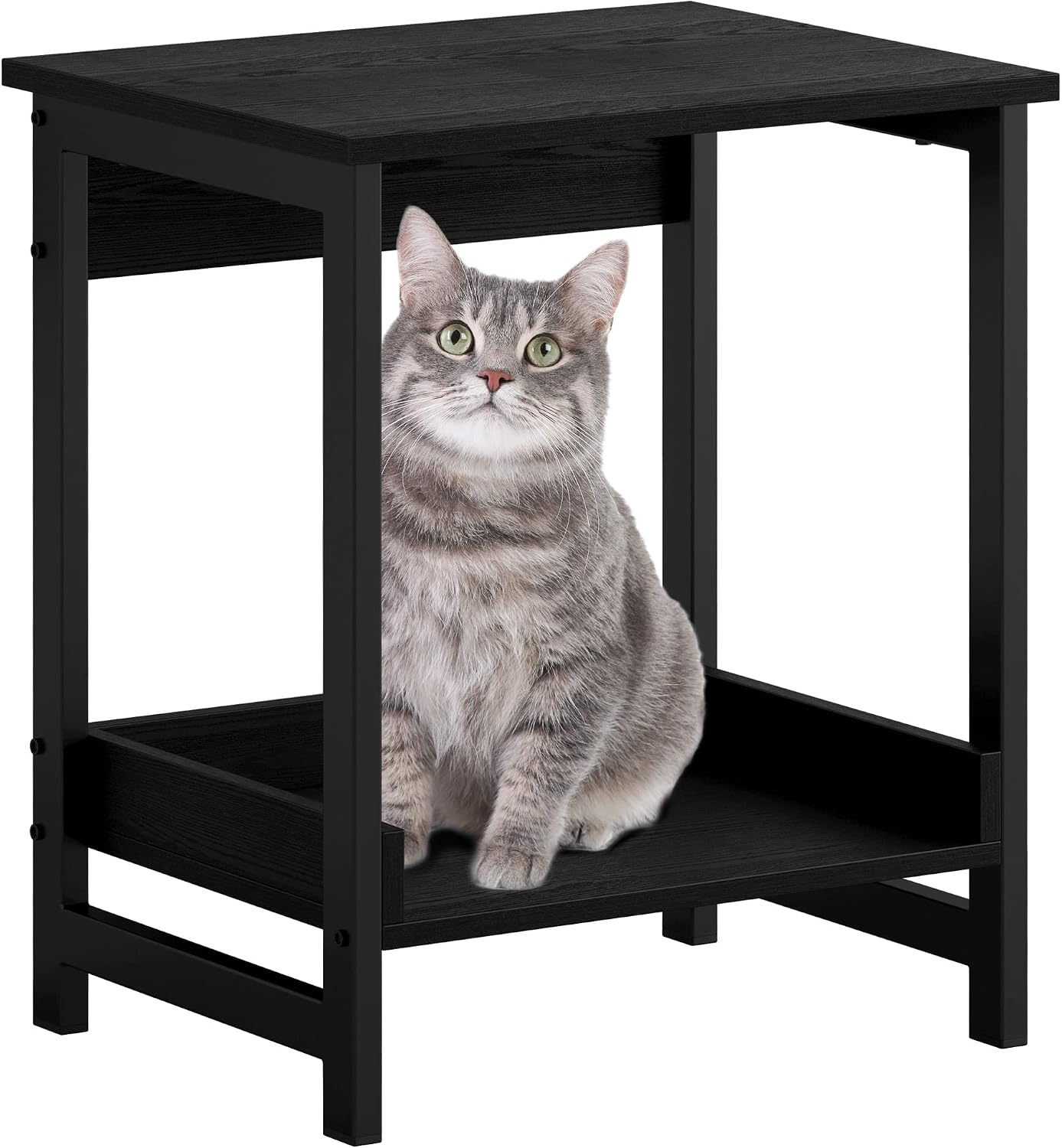 IRONCK Side Table, 20" D End Tables, Black Nightstand, End Table with Storage for Bedroom/Living Room, Industrial Sturdy Accent Table, Easy Assembly