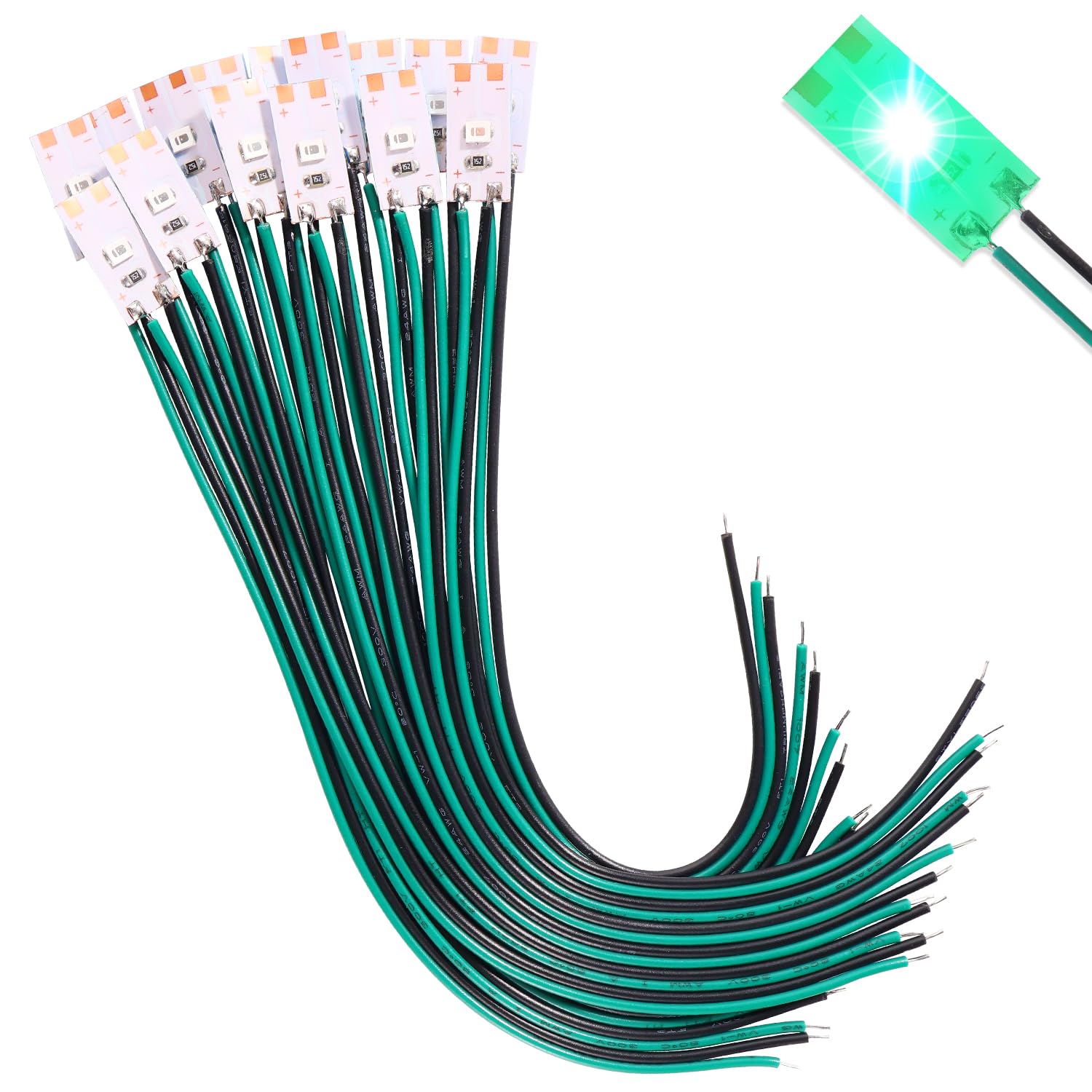 Lyeteung 15 PCS 17mm 12V - 18V Pre Wired Strip, 2835 SMD LED Model Railway LED Lighting, Green, 17mm - 15pcs