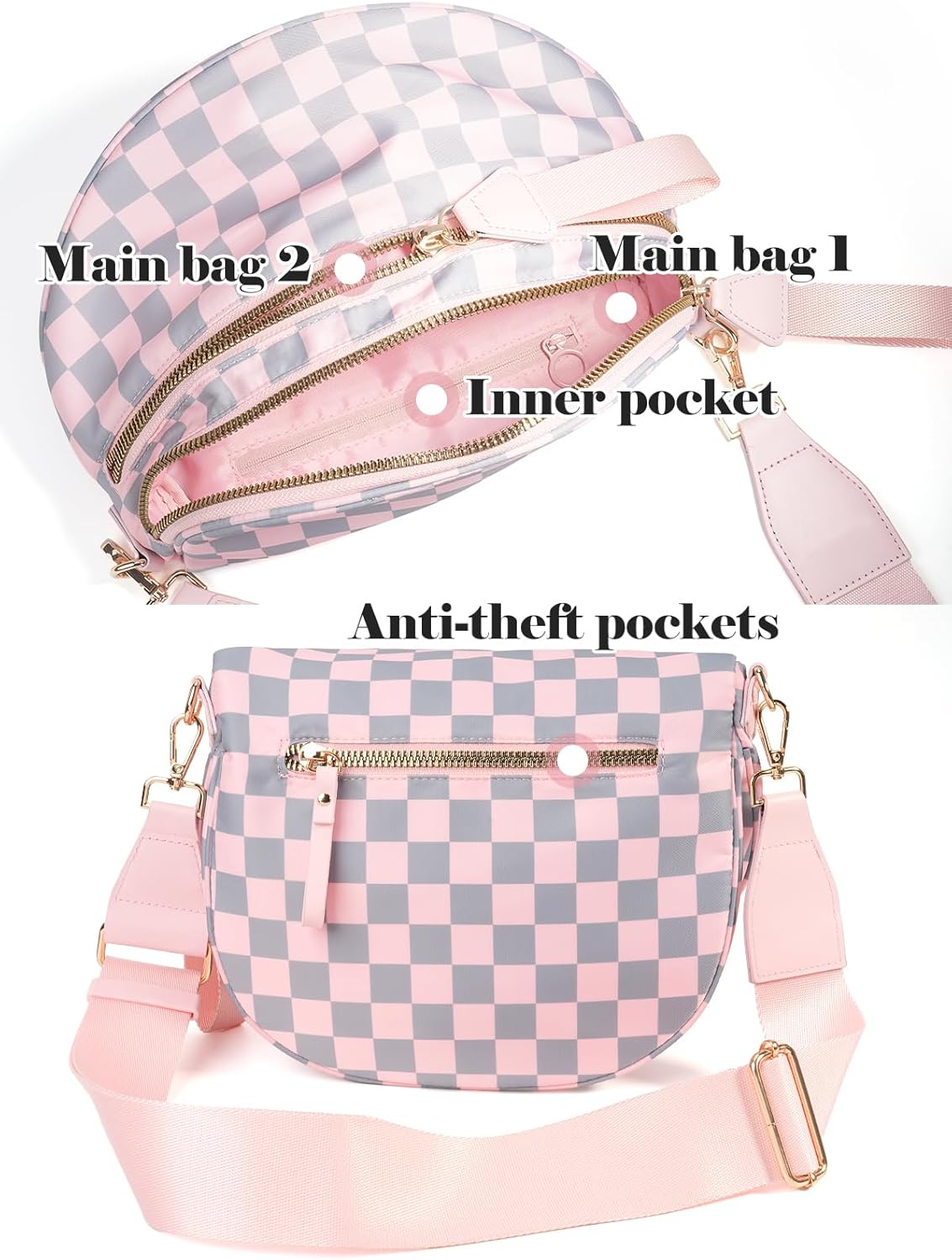 Black and White Checkered Crossbody Bag Bum Bag for Women,Spacious Checkered Purse Fanny Packs Belt Bag