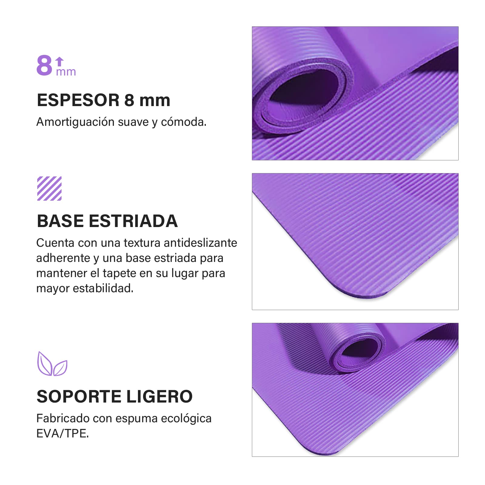 Esterilla Yoga Pilates Fitness NBR Antideslizante 8mm Gruesa Alta Densidad