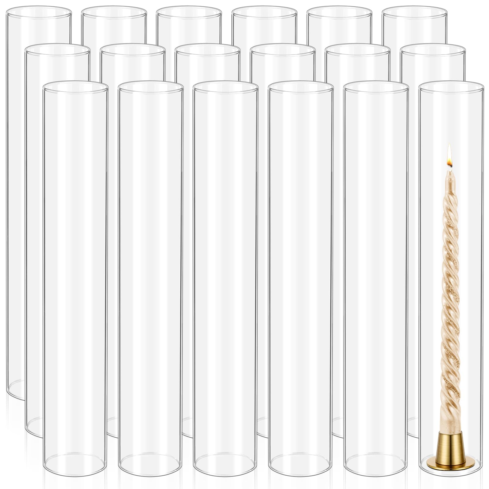 18 Pcs Hurricane Candle Holder Sleeve, H:14" D:2.5" Bottomless Glass Cylinder Candleholder Tall Clear Glass Cylinder Open Both Ends, Chimney Tube Cover, Open Ended Candle Shade