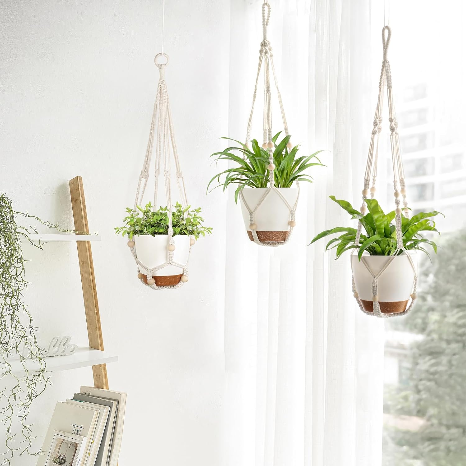 Mkono 3 Pack Hanging Planters for Indoor Plants with Self Watering, Outdoor Hanging Plant Pots with 35"/29"/23" Macrame Plant Hangers, 2 Types of Hanging Baskets for Garden Home Decor