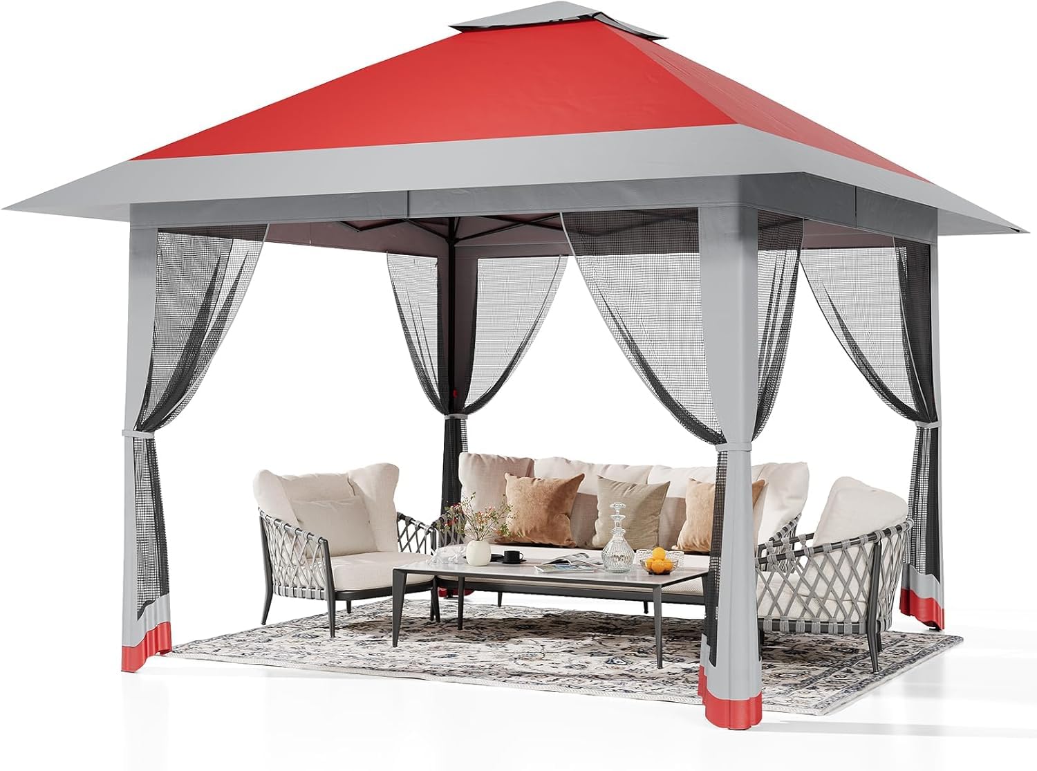 Canopy Tent 13x13 ft, Heavy Duty Gazebo, 360° Ventilation, Pop Up Gazebo One-Push Setup with 4 SandBags for Patio, Garden, Family Parties and Camping, Mosquito Netting, Height Adjustable