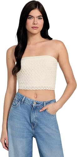 GUESS Womens Eco Strapless Luca Tube Top, Dove White, Medium