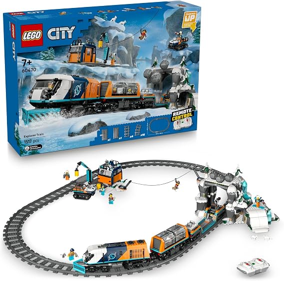قطار القطب الشمالي السريع 60470 من LEGO City Explorers - مجموعة صنع ألعاب إبداعية وتعليمية للأطفال من سن 7 سنوات فما فوق المهتمين بالعلوم والتكنولوجيا والهندسة والرياضيات، هدية عيد ميلاد (1517 قطعة)
