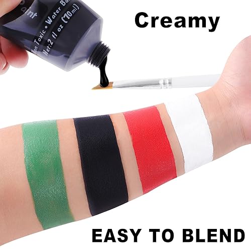 Miniatura 3 de Go Ho Pintura corporal negra lavable (2.37 onzas), pintura facial negra a base de agua, maquillaje, cráneo, esqueleto, payaso, pintura corporal