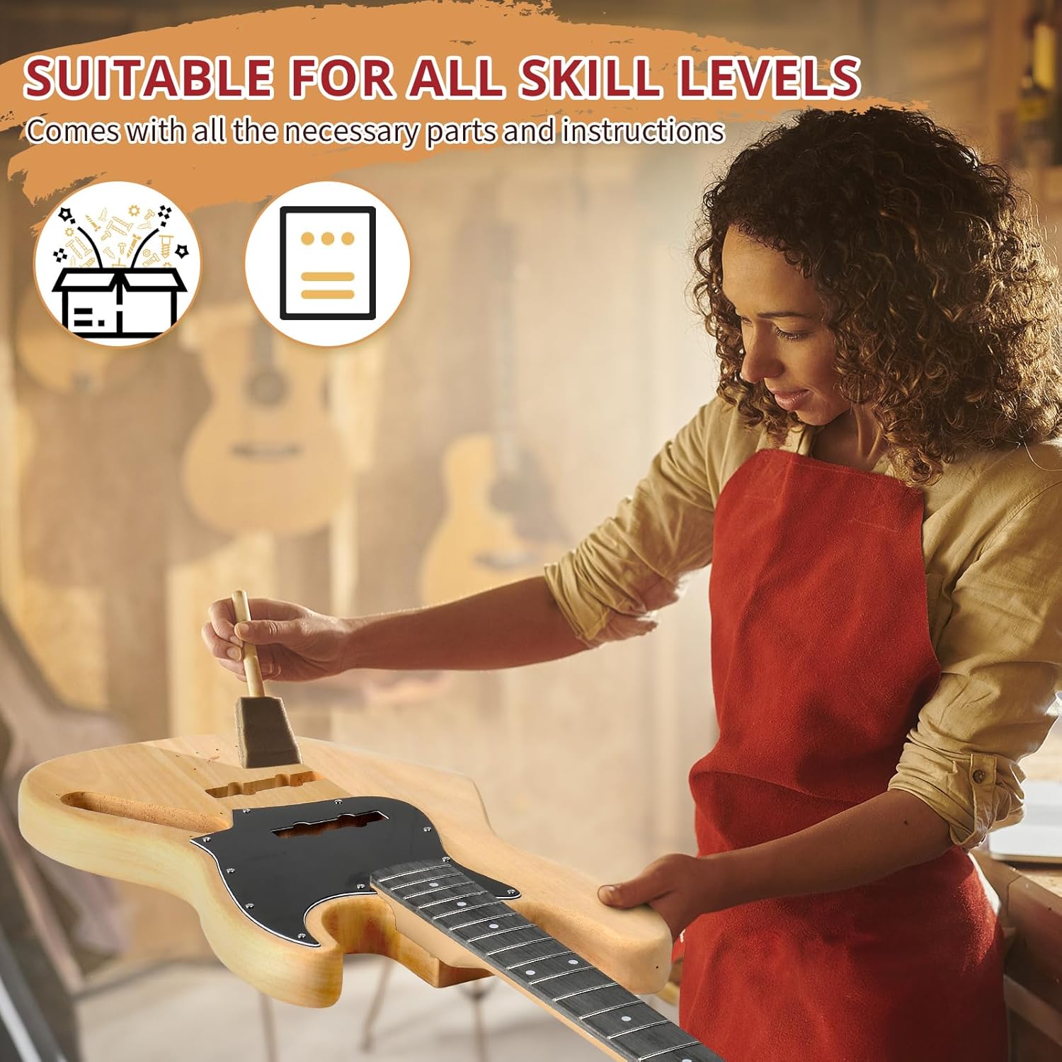 Ktaxon DIY Electric Guitar Kit, 46Inch DIY Bass Guitar Kit with Mahogany Body, Solid Wood Fingerboard and Maple Neck, Easy Installation & All Accessories Included to Build Your Own Guitar(Kjazz)