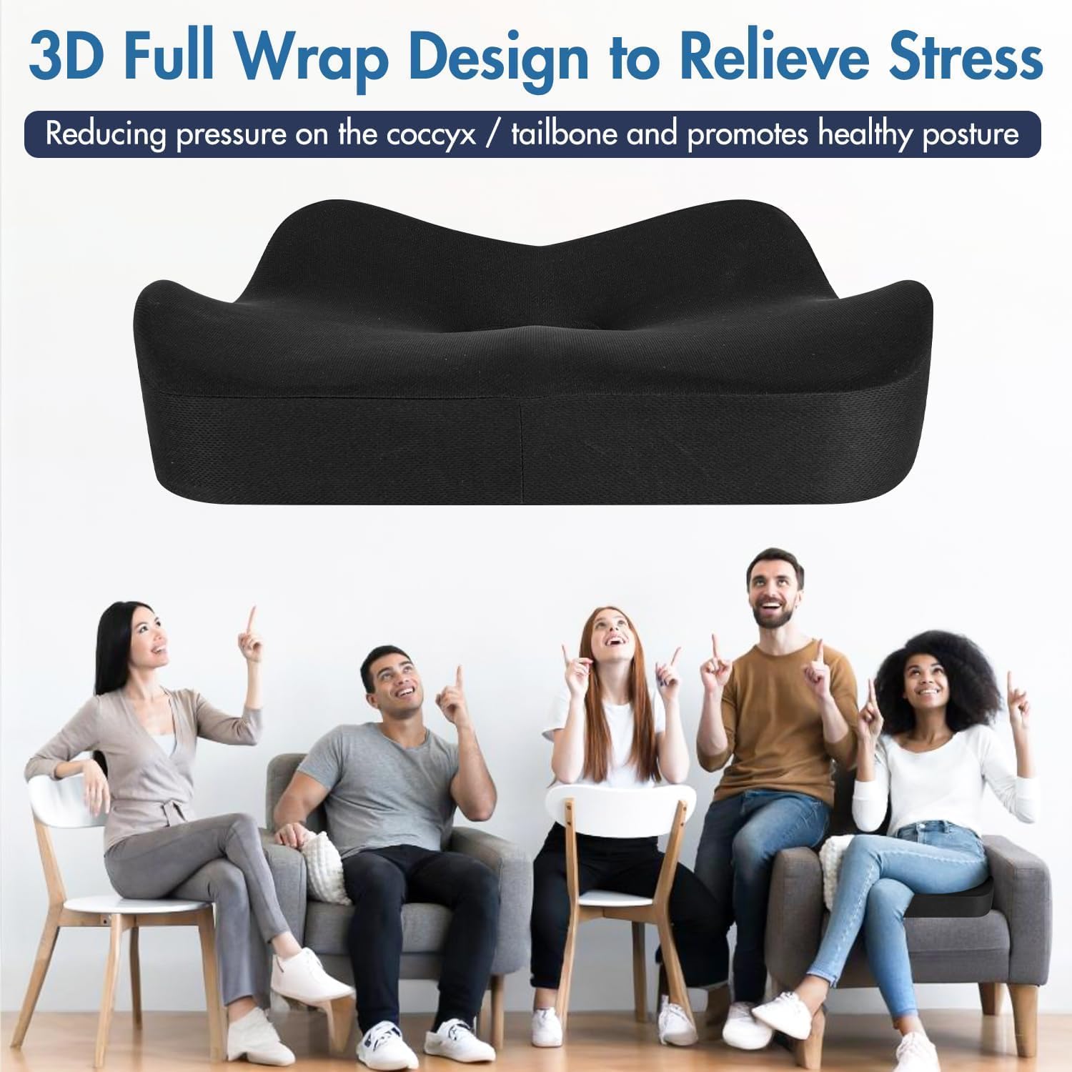 Cojín ergonómico de espuma viscoelástica para el alivio del dolor de ciática, cojín de asiento de conducción más grande para conductores cortos en viajes largos, cojín de trasero para coche, camión