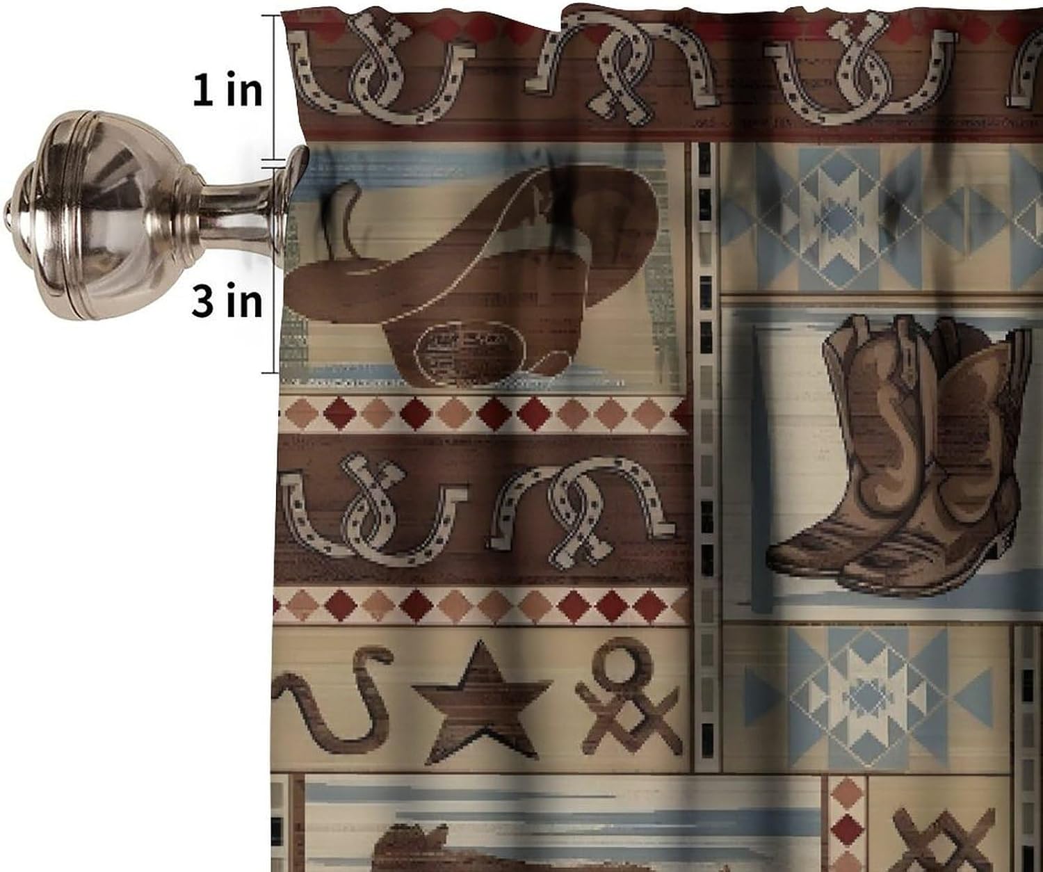 Cowboy Valances Curtain Retro Western Cactus Southwestern Texas Star Window Treatment Valances Short Curtains Rod Pocket Drapes for Kitchen Dining Room Home Farmhouse Decor, 54x18in