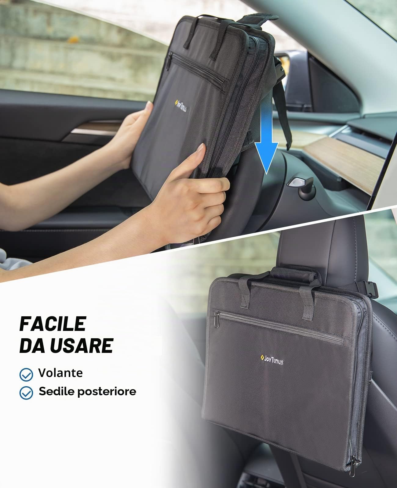 Tavolo per auto, scrivania per auto, con supporto per bevande, tavolo pieghevole universale per sedile passeggero, sedile posteriore (design brevettato UE)